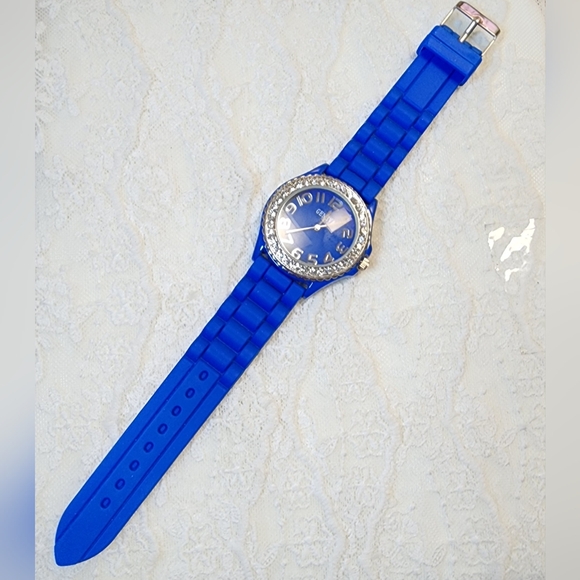 Geneva Accessories - Geneva Blue Silicone Watch with Crystal Accents